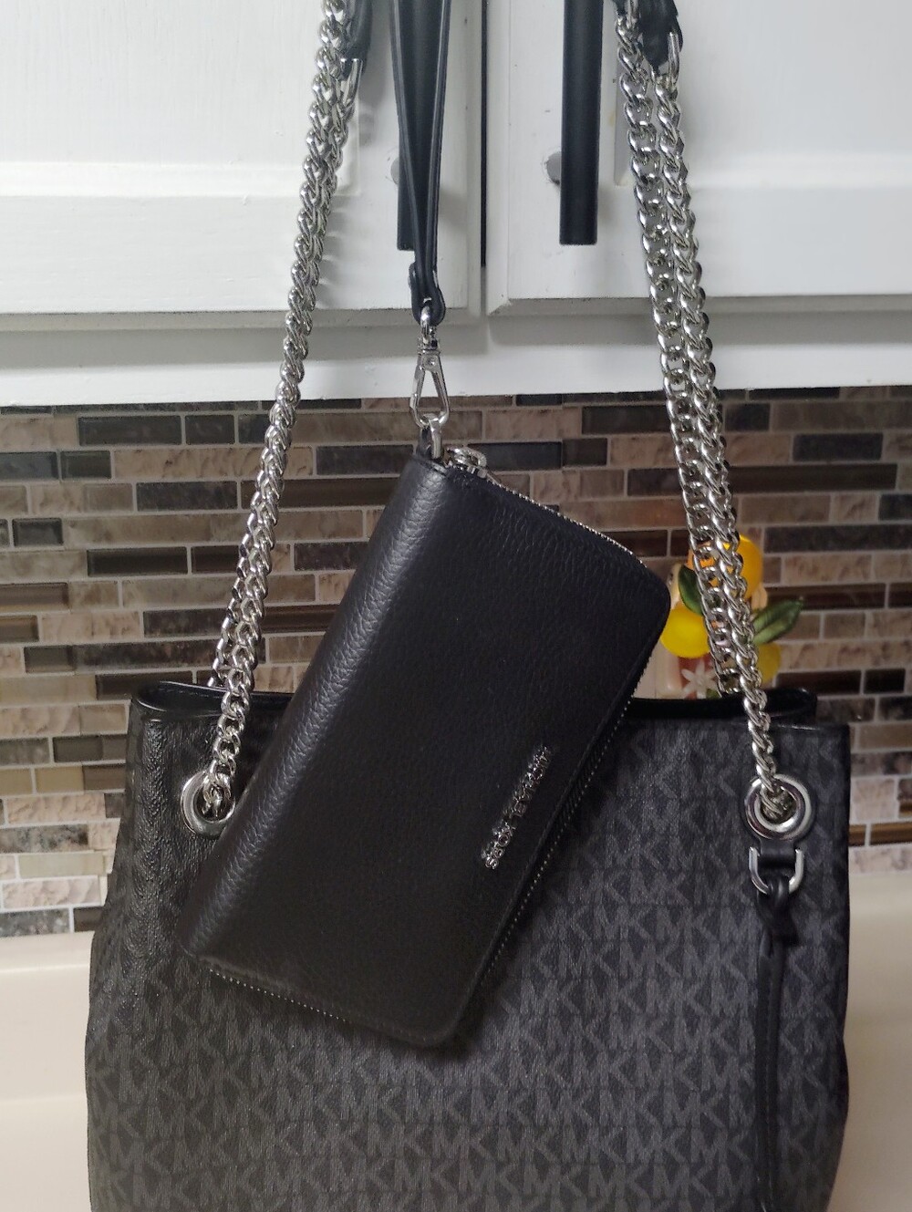 Michael Kors Black Logo-Print Chain Shoulder Bag & Wallet